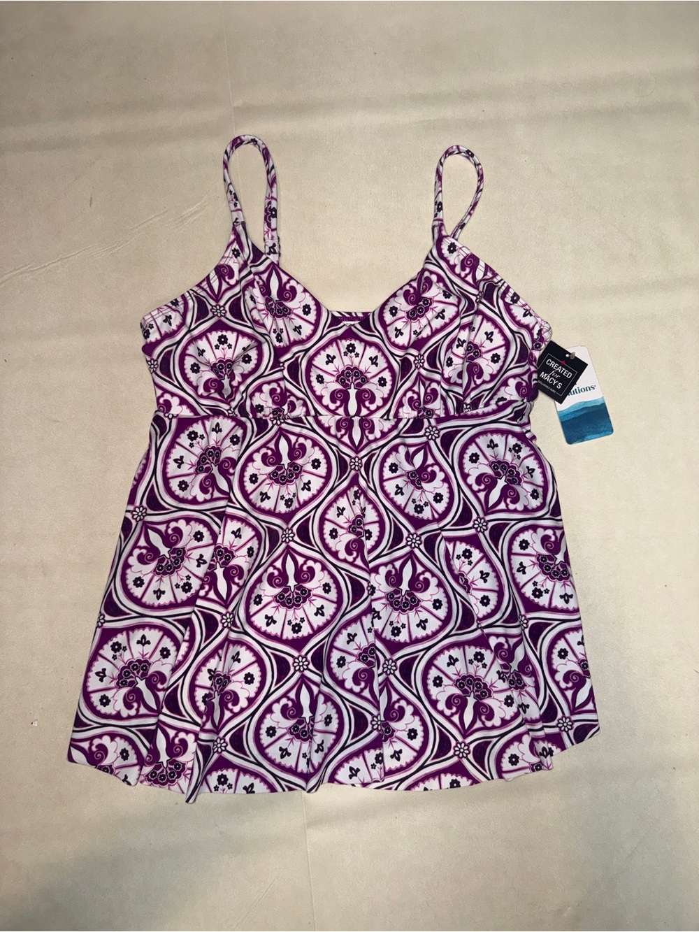 Swim Solutions Purple and White Patterned Spaghetti-Strap Cami